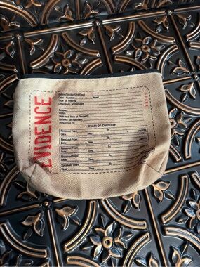 Makeup Bag Canvas 'EVIDENCE' Zip Pouch in Tan with Black Trim